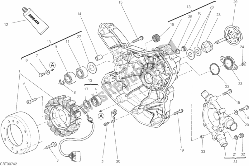 Wszystkie części do Os? Ona Crnkcse Od Strony Lewej Pompy Wody Ducati Diavel Carbon FL 1200 2017